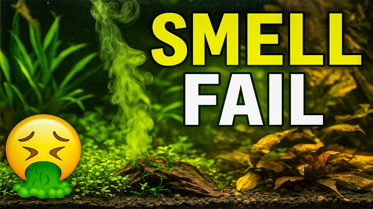 Close-up of a planted Walstad-style aquarium with floating plants — used in natural aquarium setups prone to bad smell if unbalanced