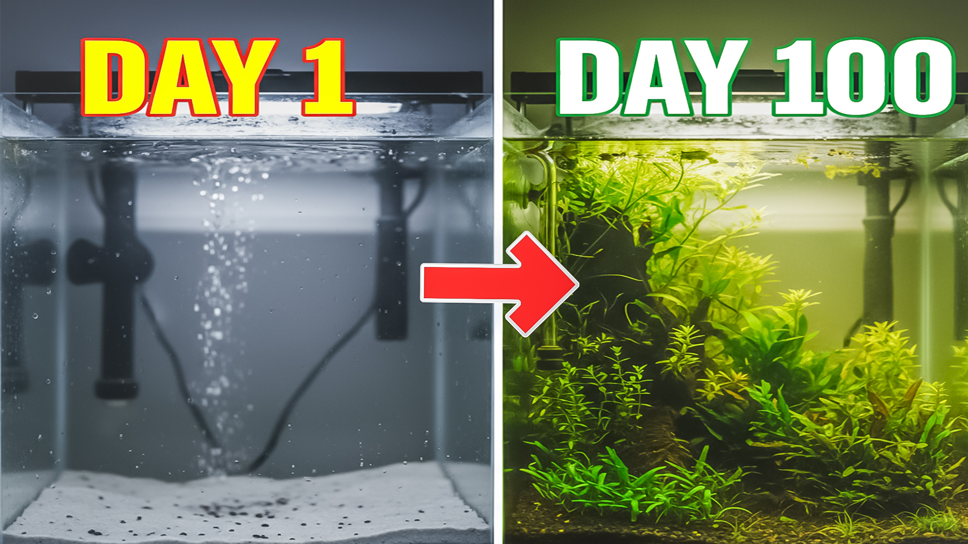 Beginner fish tank setup with clear water, plants, and filter installed correctly