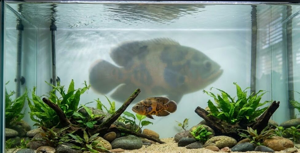 Monster fish juvenile trap in a small aquarium setup that looks stable but is about to collapse