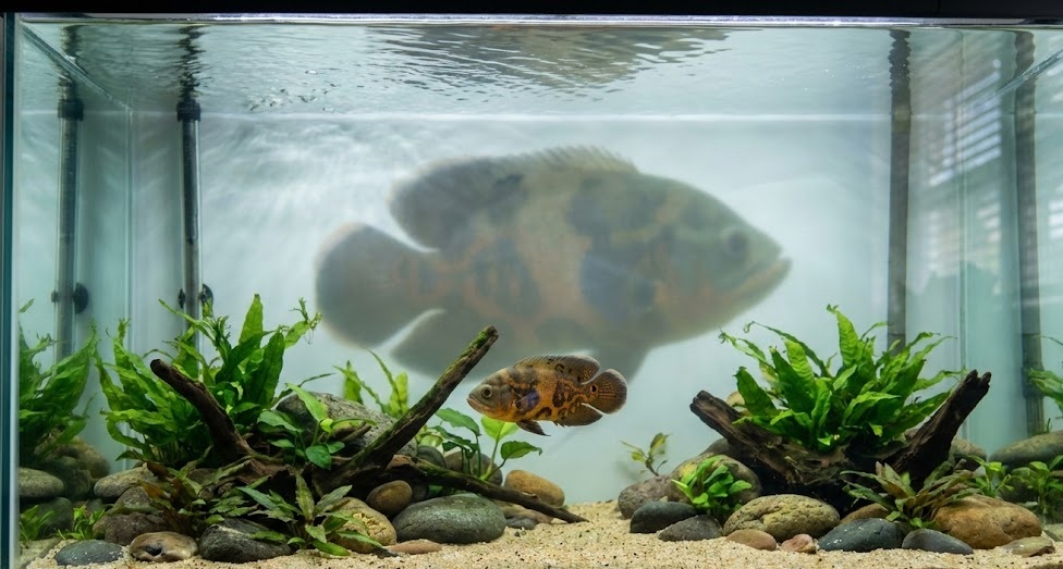Monster fish juvenile trap in a small aquarium setup that looks stable but is about to collapse