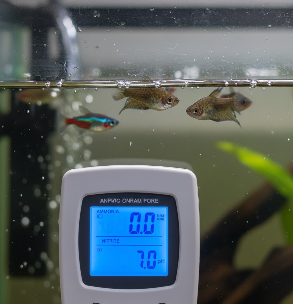 Aquarium test kit shows zero ammonia but fish are gasping and stressed