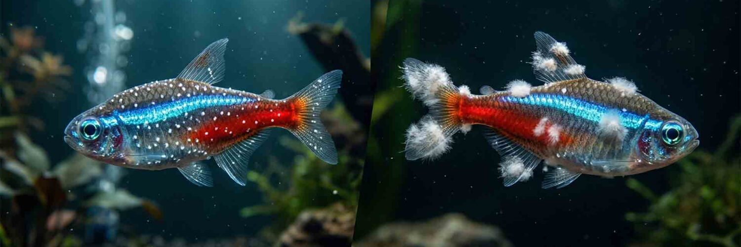 white spots on fish ich vs fungus comparison