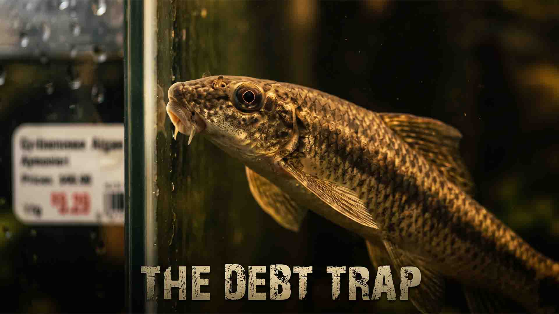A close-up of a Chinese Algae Eater on aquarium glass, representing the worst cleaner fish sold at PetSmart and PetCo.