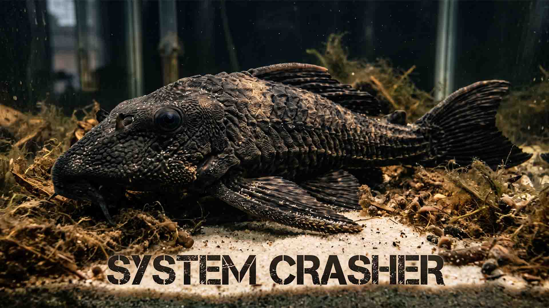 A large Common Pleco resting on the substrate, demonstrating the heavy bioload and waste these PetSmart algae eaters produce.