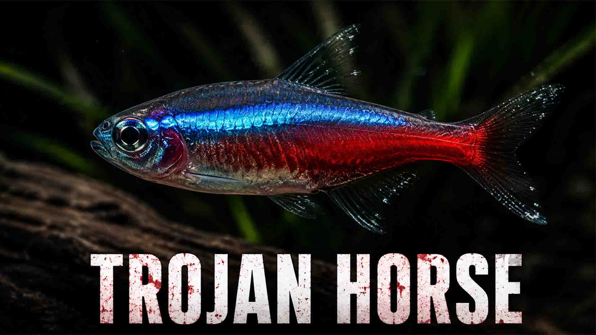Close up of a Neon Tetra carrying hidden Ich parasites into a new home community aquarium.
