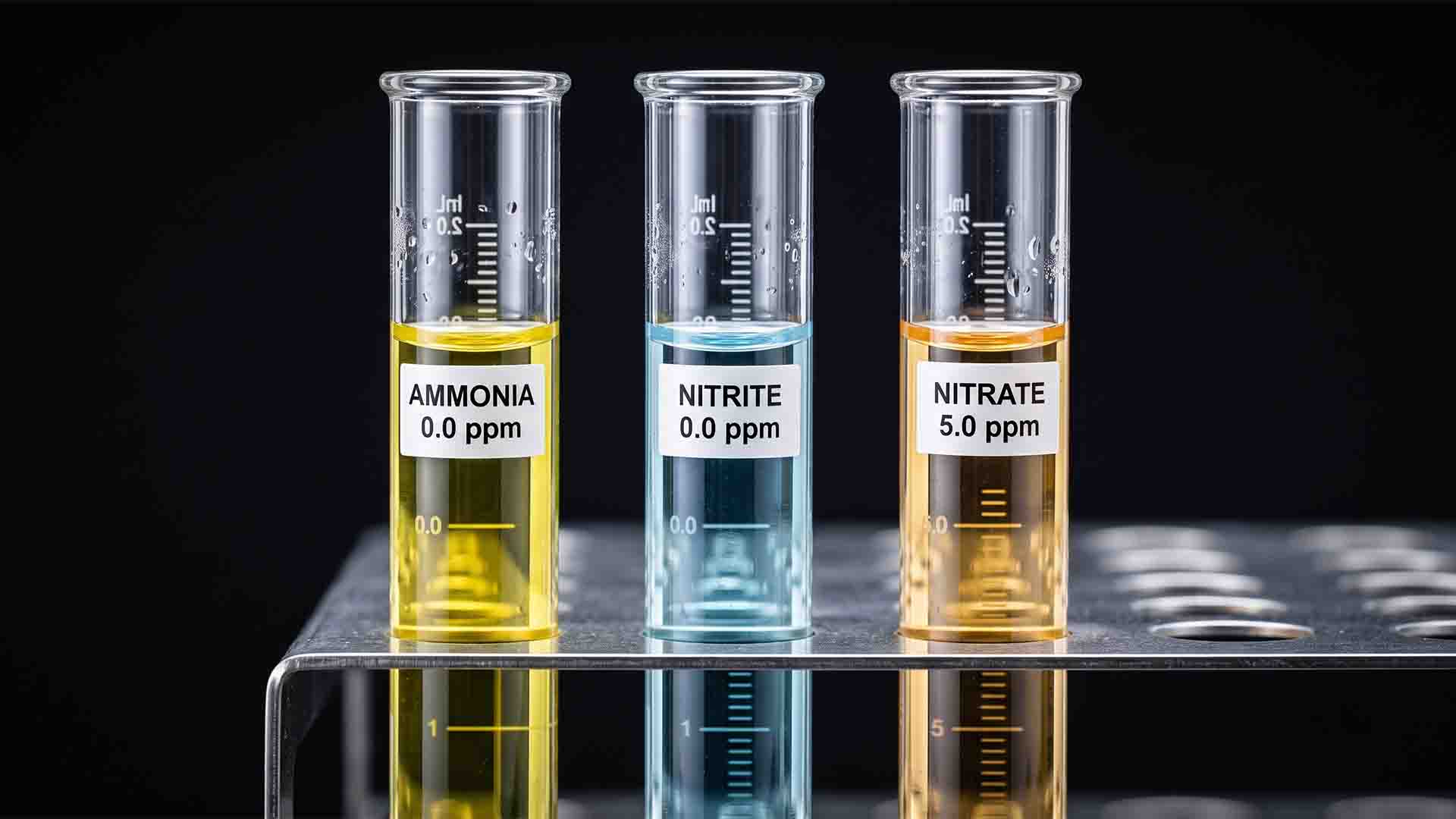 How to Set Up a Fish Tank: The 18-Step Masterclass to Prevent the 30-Day Crash Aquarium liquid test kit tubes displaying zero ammonia and zero nitrite readings