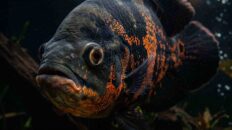 Deadly Oscar fish mistakes showing an adult Astronotus ocellatus cichlid swimming in an aquarium
