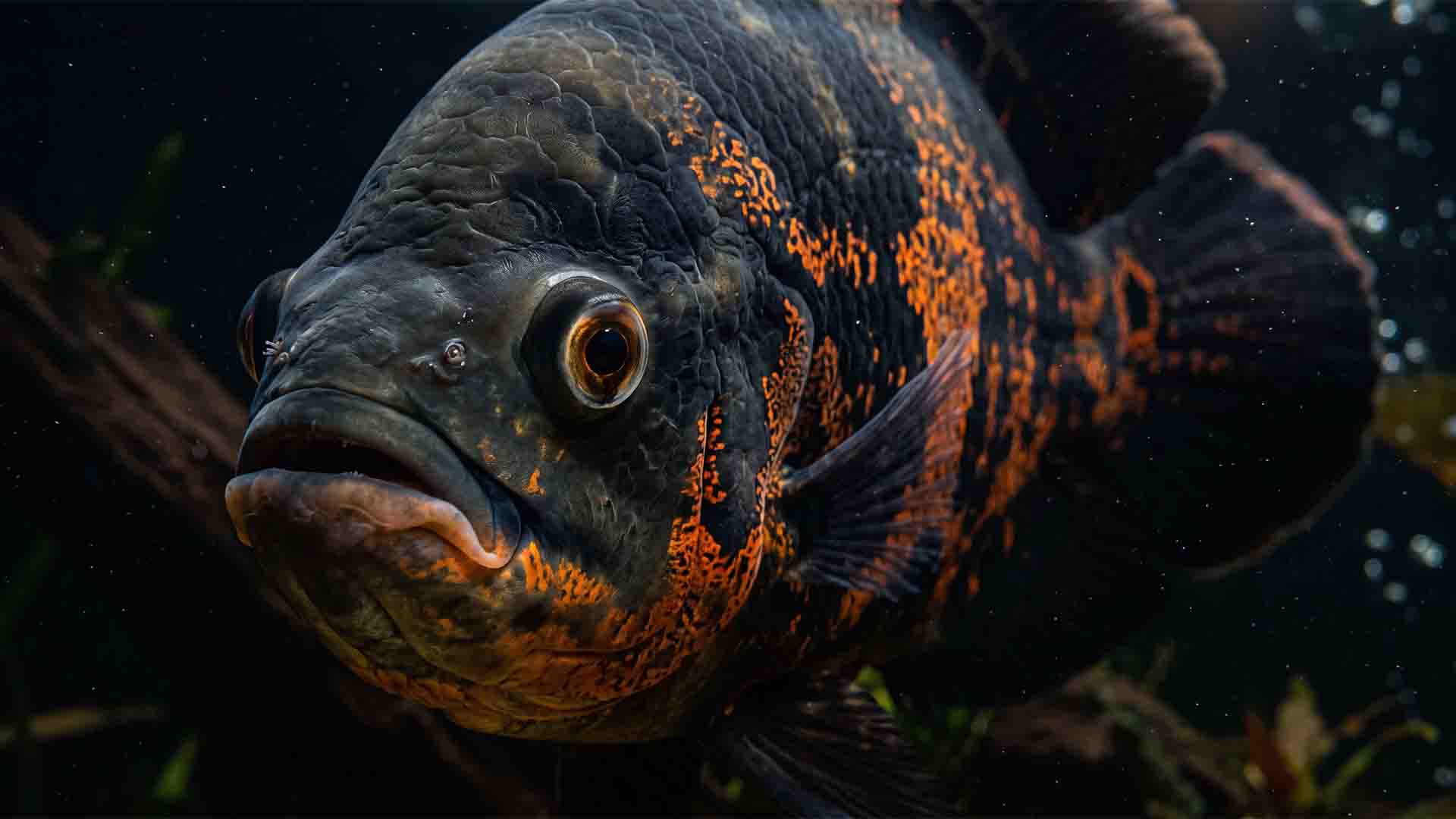 Deadly Oscar fish mistakes showing an adult Astronotus ocellatus cichlid swimming in an aquarium