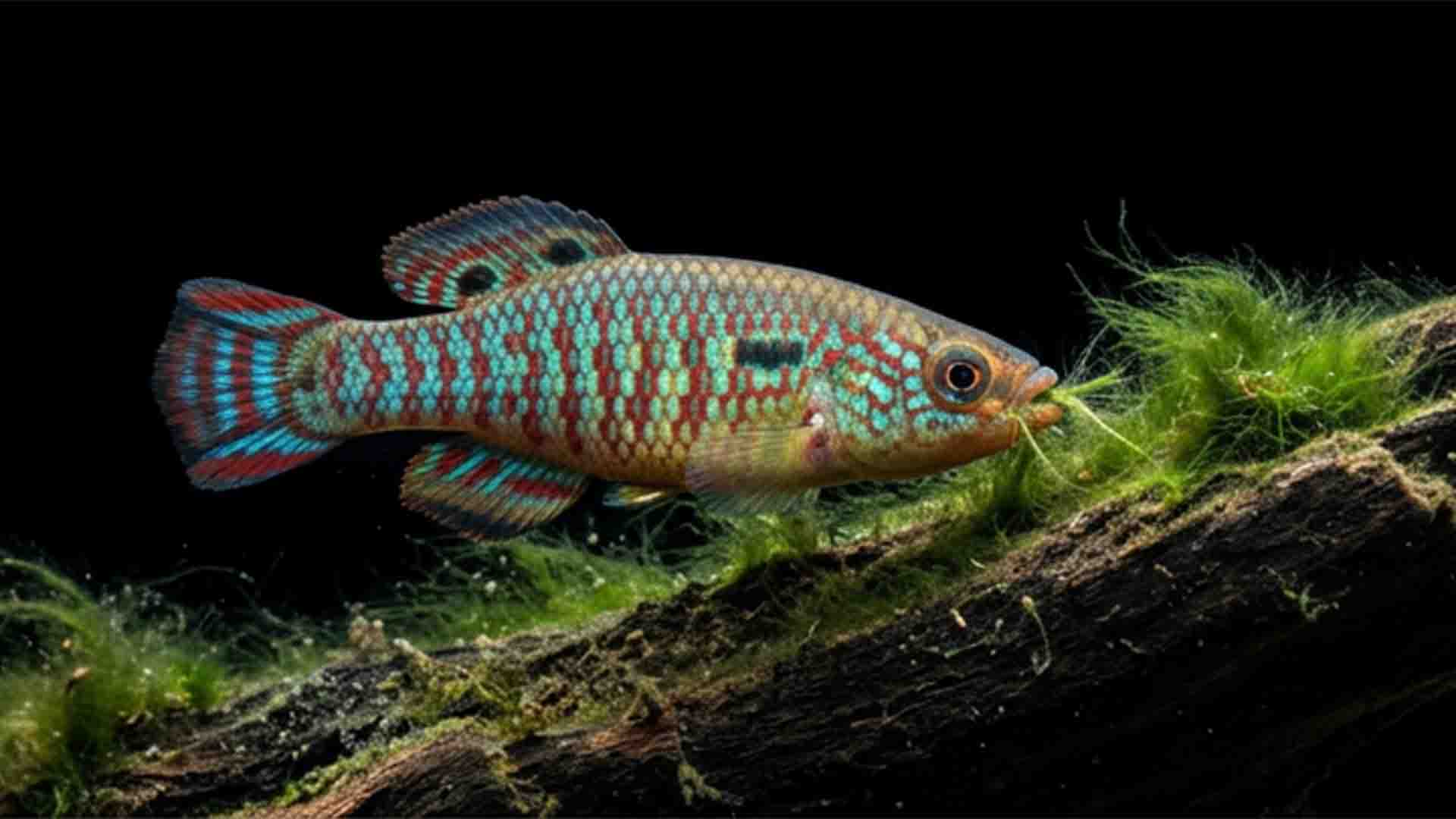 Underrated Freshwater Clean Up Crew: 10 Real Cleaners That Actually Work Male American flagfish biting thick green hair algae on aquarium driftwood